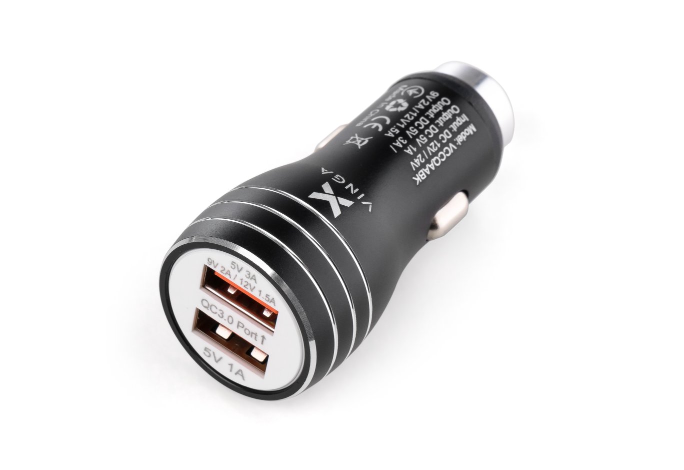Зарядний пристрій Vinga QC3 Quick Dual USB Car Charger aluminium 18W Max (VCCQAABK)
