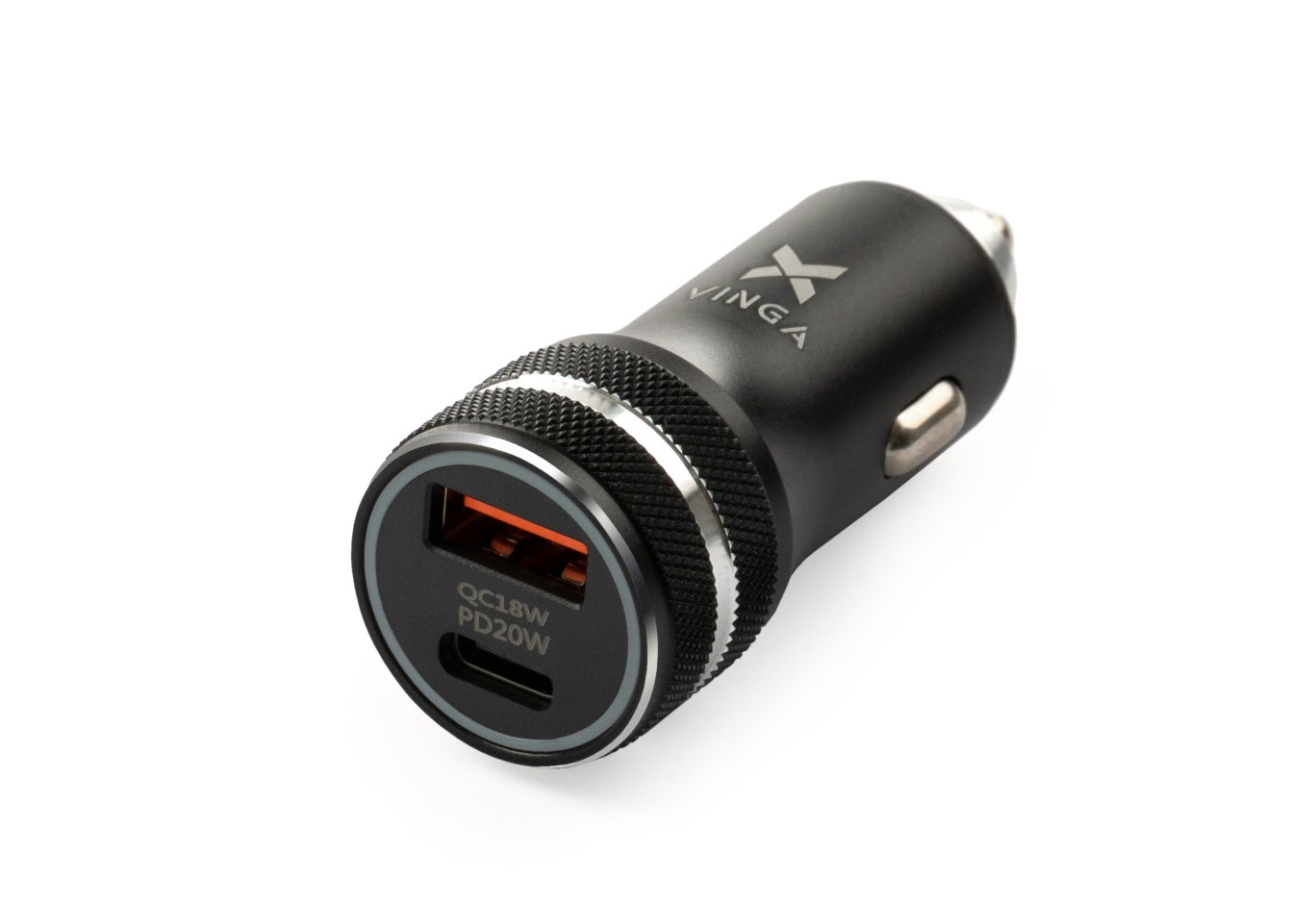 Зарядний пристрій Vinga QC3.0 + PD Quick Car Charger aluminium 36W Max black (VCCQPAC)