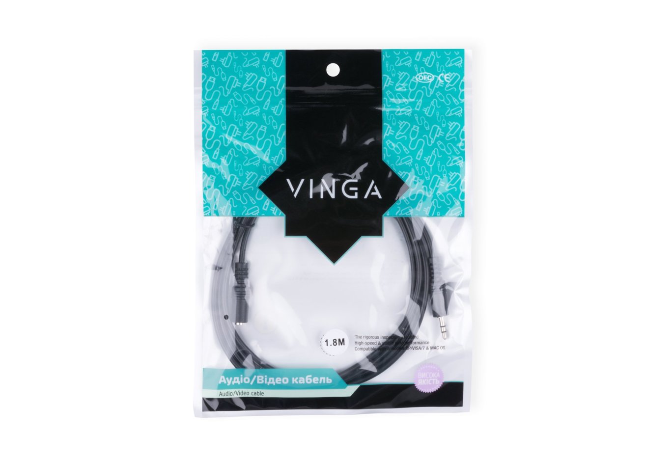 Multimedia cable 3.5mm M to 3.5mm F 1.8m Vinga (3.5STMF01-1.8)