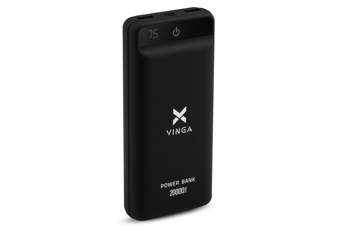 Батарея універсальна Vinga 20000 mAh QC3.0 Display soft touch black (VPB2QLSBK)