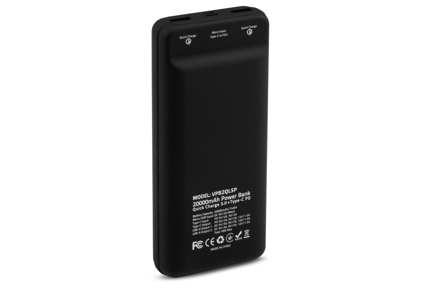 Батарея універсальна Vinga 20000 mAh QC3.0 Display soft touch black (VPB2QLSBK)