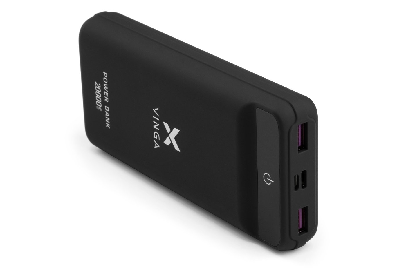 Батарея універсальна Vinga 20000 mAh QC3.0 Display soft touch black (VPB2QLSBK)