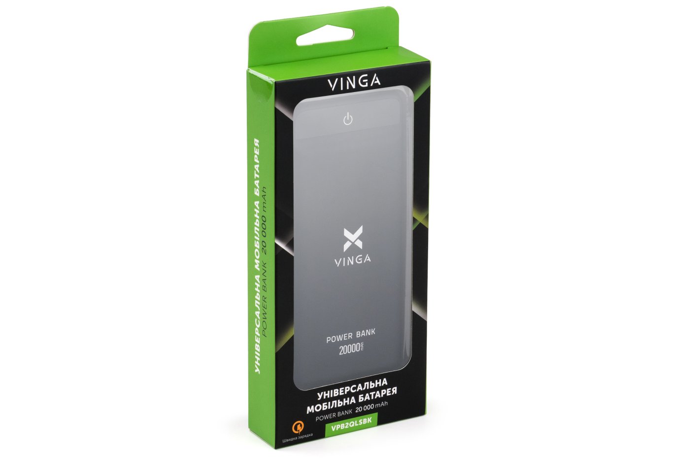 Батарея універсальна Vinga 20000 mAh QC3.0 Display soft touch black (VPB2QLSBK)