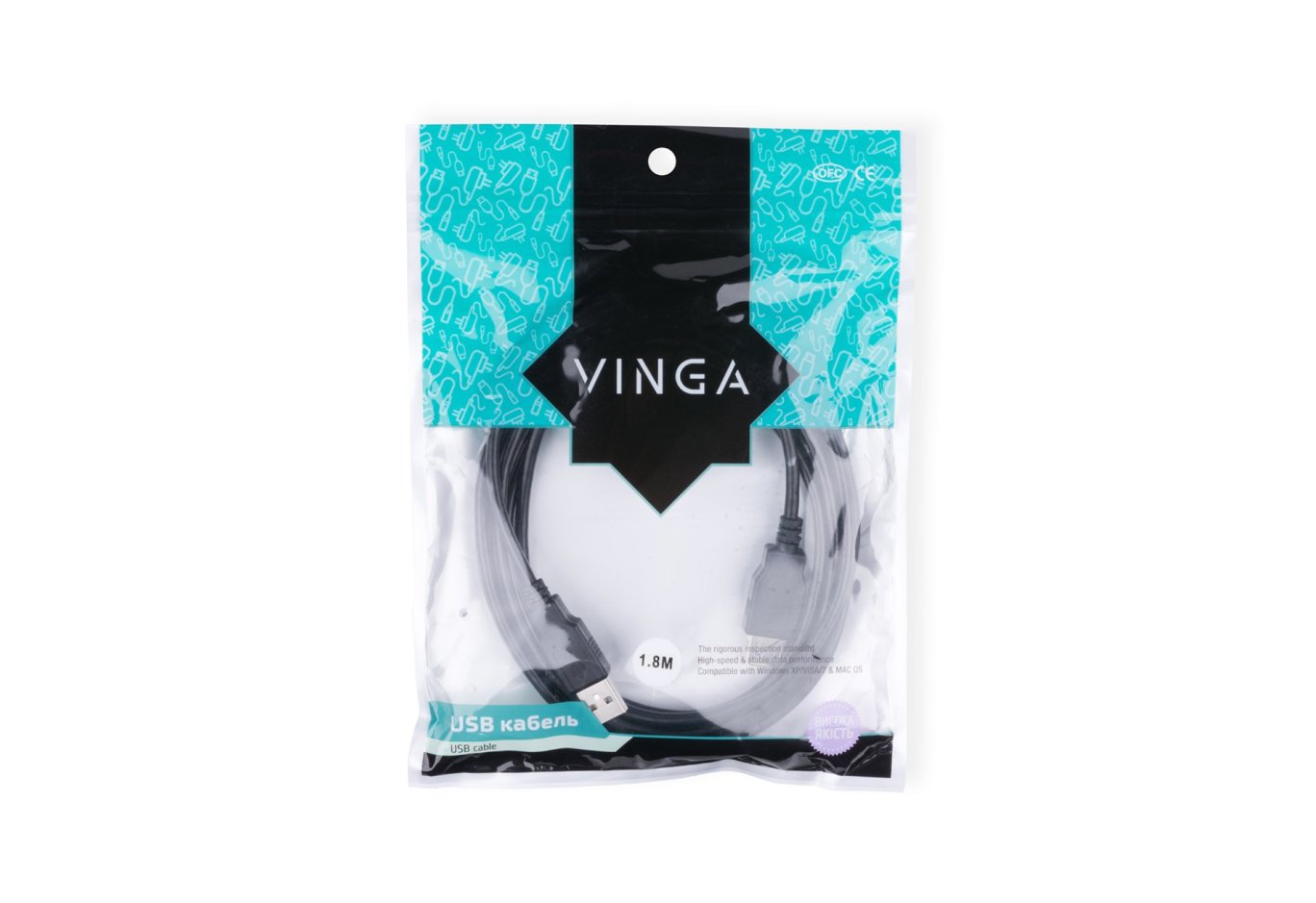 Data cable USB 2.0 AM/AF 1.8m Vinga (USBAMAF02-1.8)