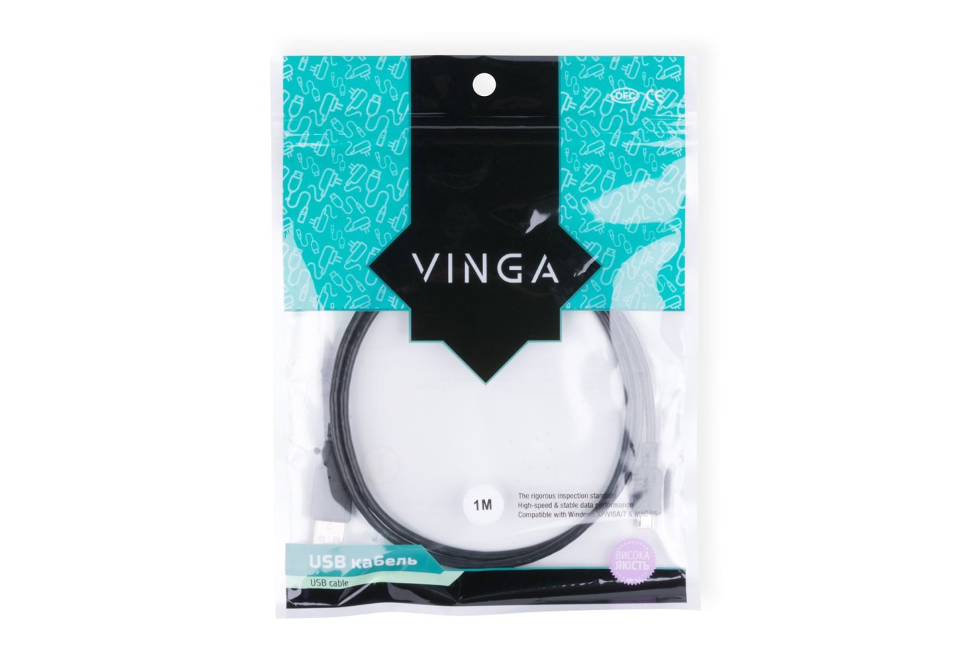 Дата кабель USB 2.0 AM to Micro 5P 1.0m Vinga (USBAMmicro01-1.0)