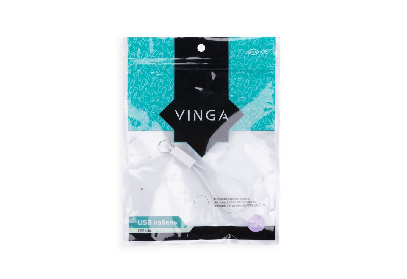 Дата кабель USB 2.0 AM to Lightning 0.215m Vinga (USBAMLightning-0.215)