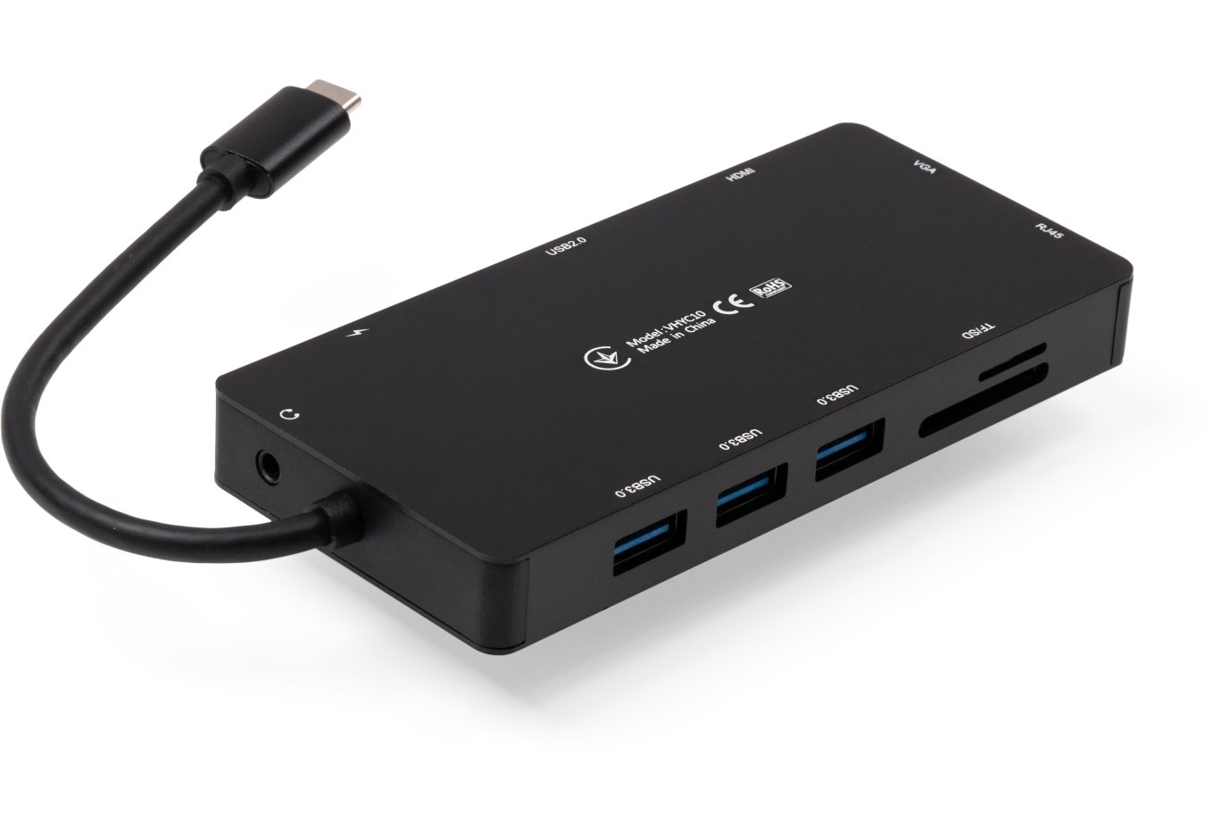 Концентратор Vinga USB-C 3.1 to VGA+HDMI+RJ45+3xUSB3.0+USB2.0+SD/TF+PD100W+Audio (VHYC10)