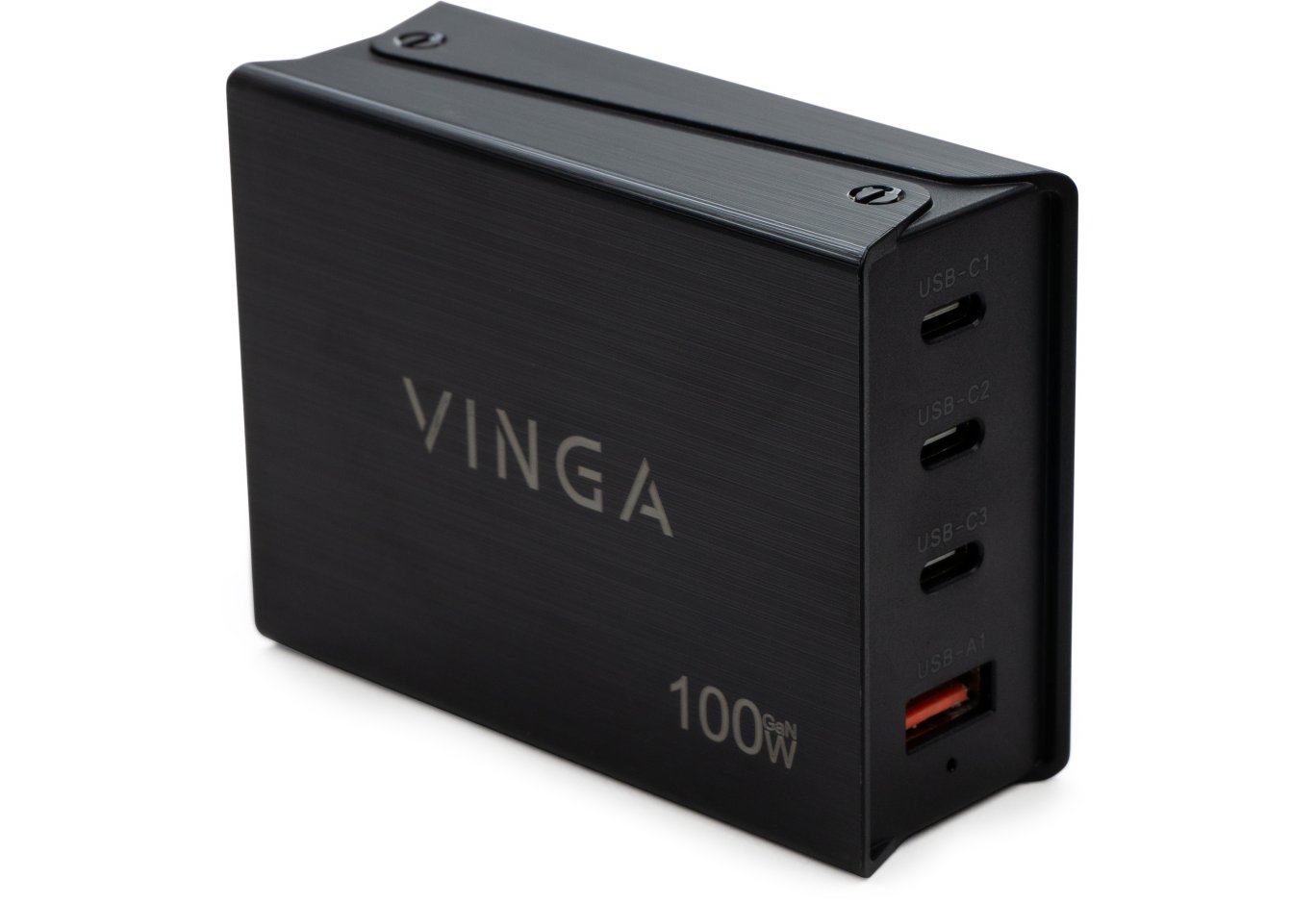 Зарядний пристрій Vinga GaN 100W PD+QC 3C1A ports 1.2m Wired Charger (VCPCH100CB)