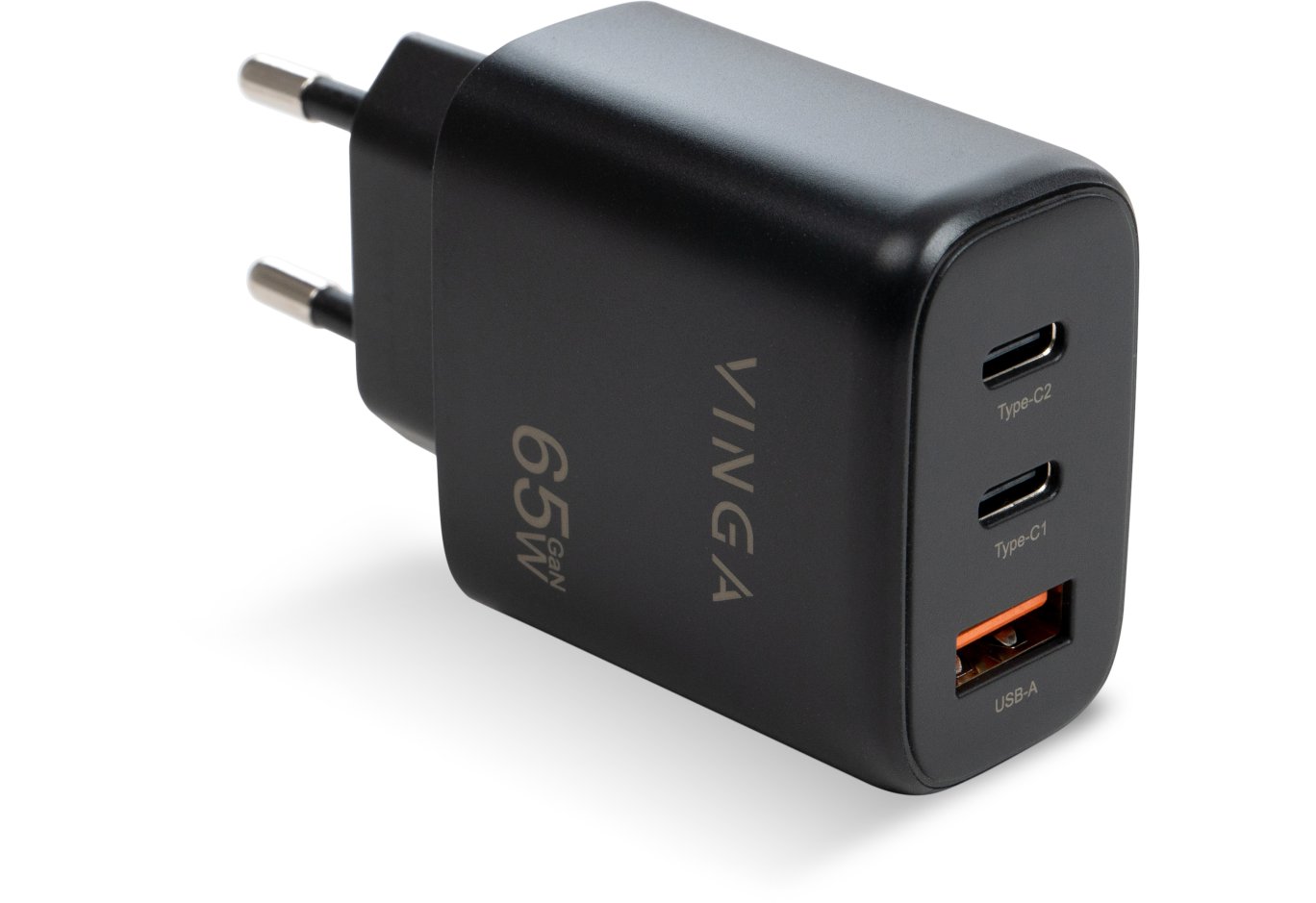 Зарядний пристрій Vinga GaN 65W PD+QC 2C1A ports Wall Charger (VCPCHCCA65B)