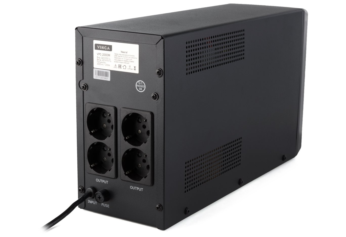 Пристрій безперебійного живлення Vinga LCD 2000VA metall case (VPC-2000M)