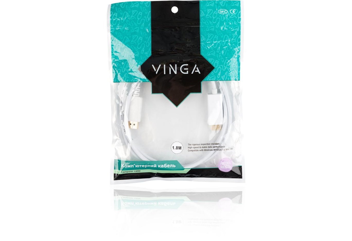 Кабель мультимедійний Display Port to HDMI  1.8m Vinga (DPHDMI01-1.8)