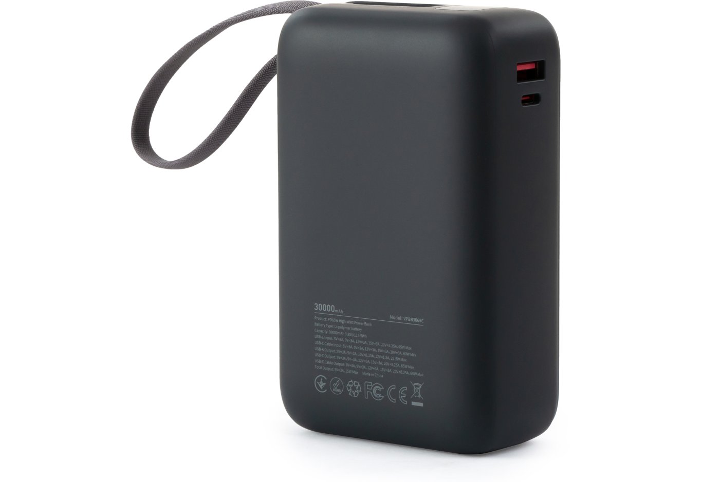 Батарея універсальна Vinga 30000 mAh 65W Display Cable (VPBB3065C)