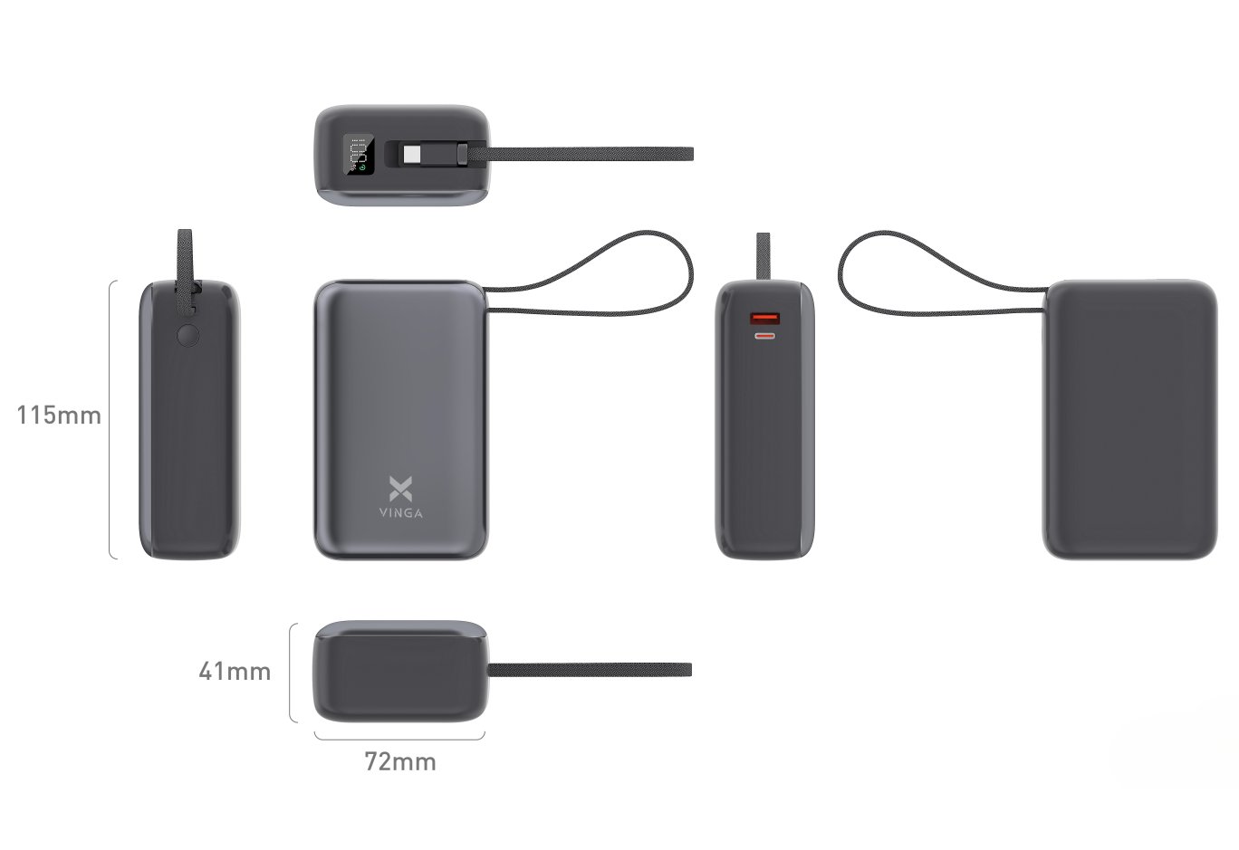 Батарея універсальна Vinga 30000 mAh 65W Display Cable (VPBB3065C)