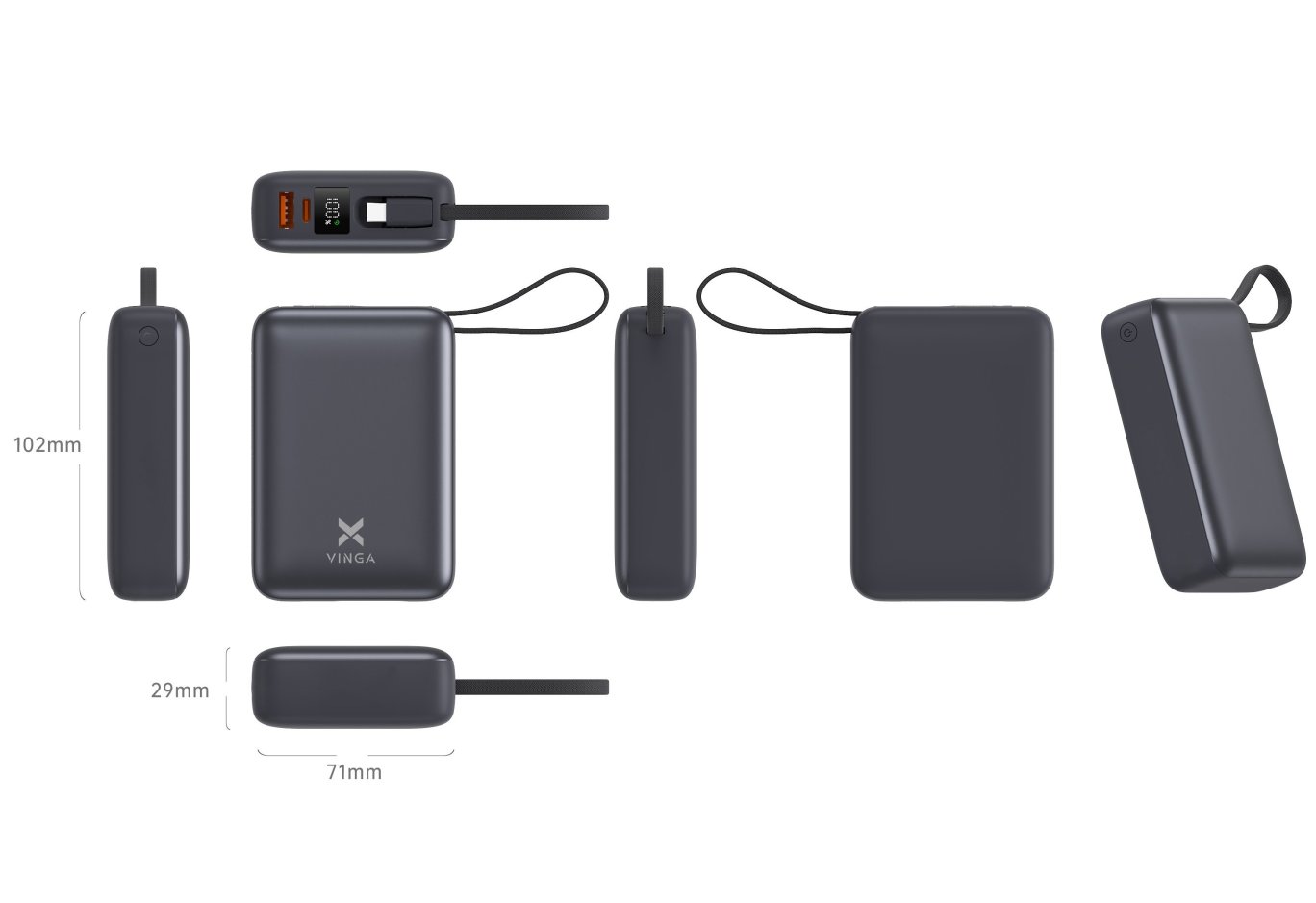 Батарея універсальна Vinga 20000 mAh 45W Display Cable (VPBB2045C)