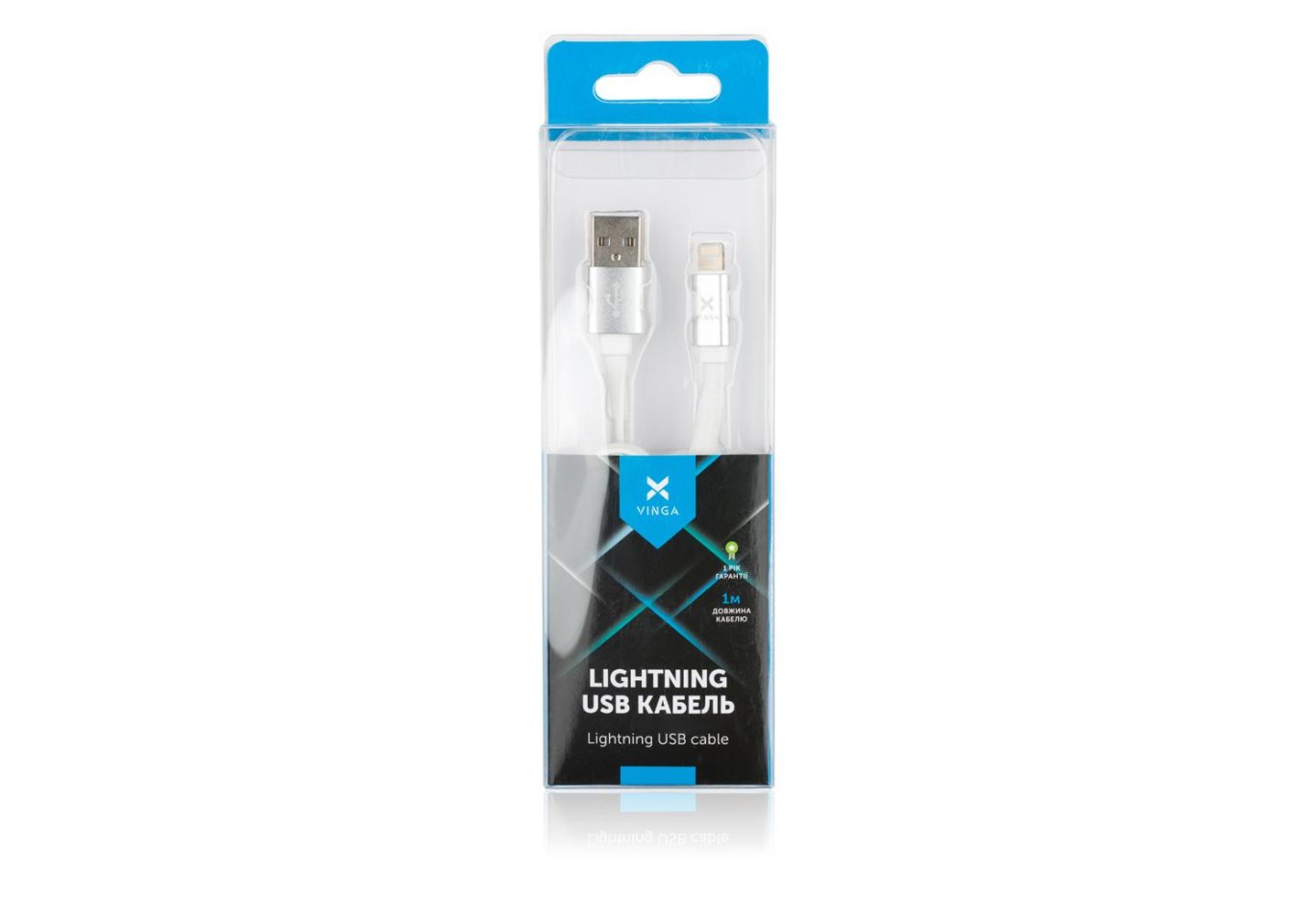 Data cable USB 2.0 AM to Lightning 1m flat white Vinga (VRC101WHI)