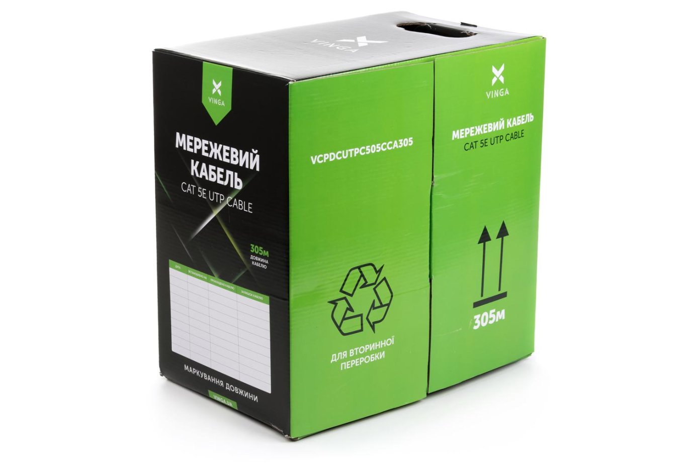 Кабель мережевий Vinga UTP Cat5e CCA 4 pairs 305 m (VCPDCUTPC505CCA305)