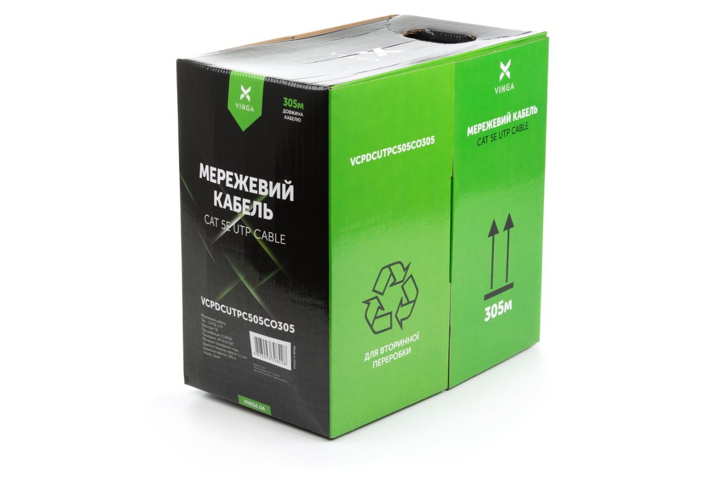 Кабель мережевий Vinga UTP 305м cat.5e Copper 4 pairs 0.5мм мідь (VCPDCUTPC505CO305)