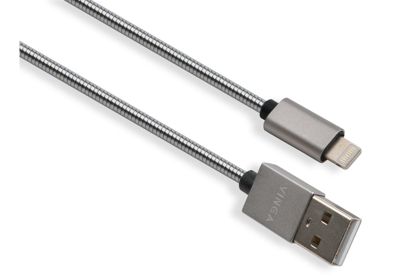 Дата кабель USB 2.0 AM to Lightning 1m stainless steel silver Vinga (VCPDCLSSJ1S)