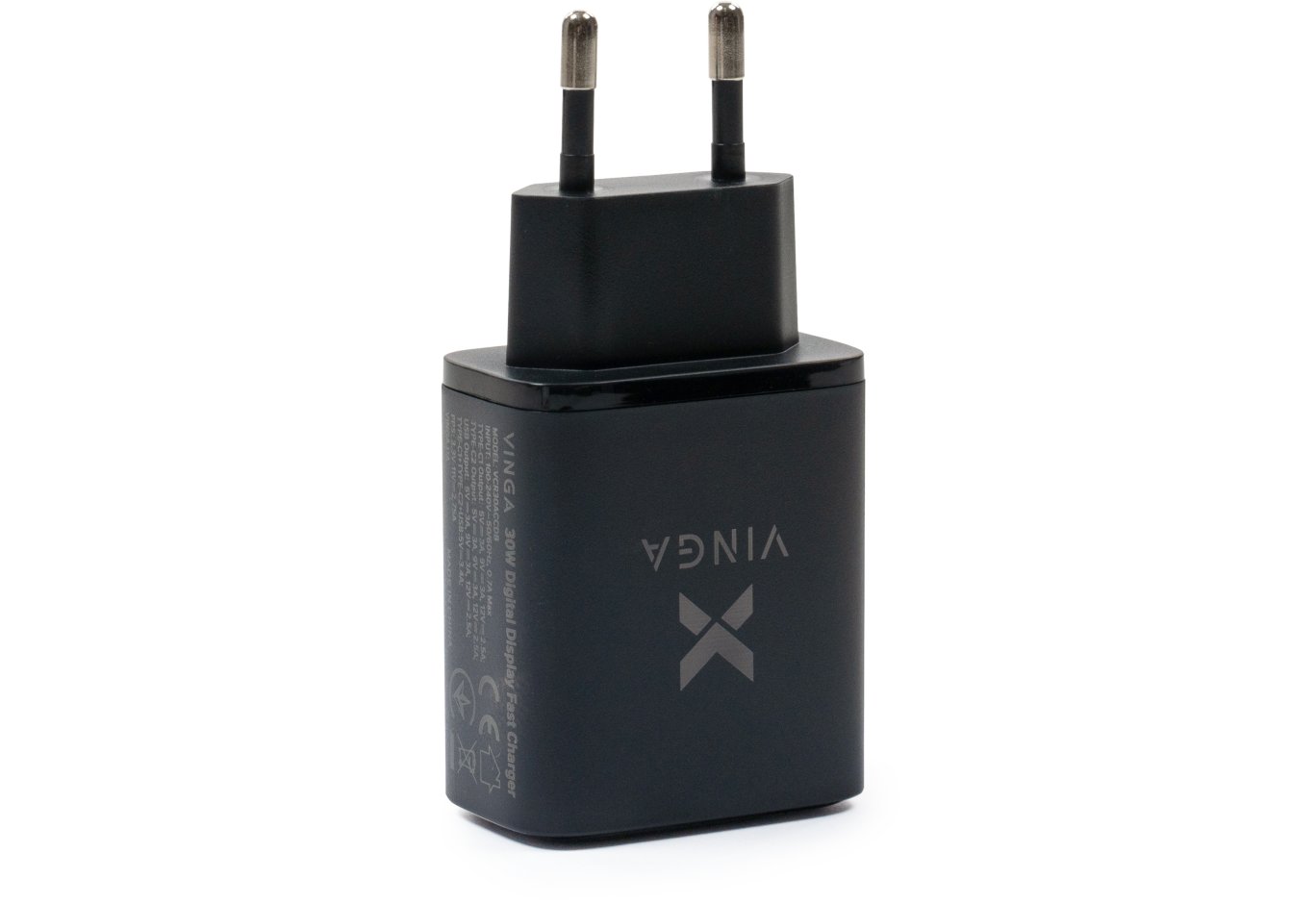 Зарядний пристрій Vinga 2xUSB-C PD30W + USB-A QC30W Display 30W Max (VCR30ACCDB)