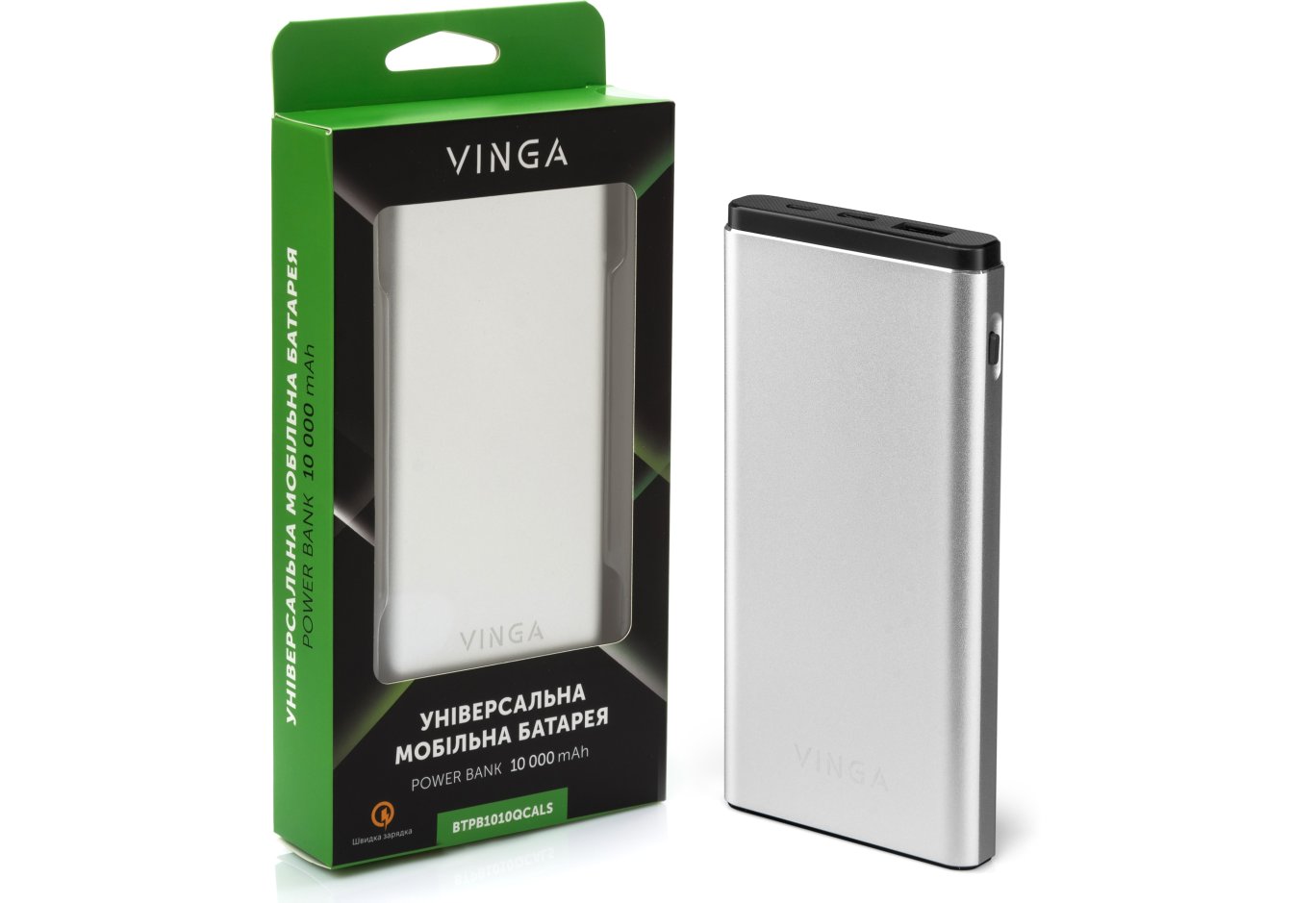 Батарея універсальна Vinga 10000 mAh QC3.0 PD aluminium silver (BTPB1010QCALS)