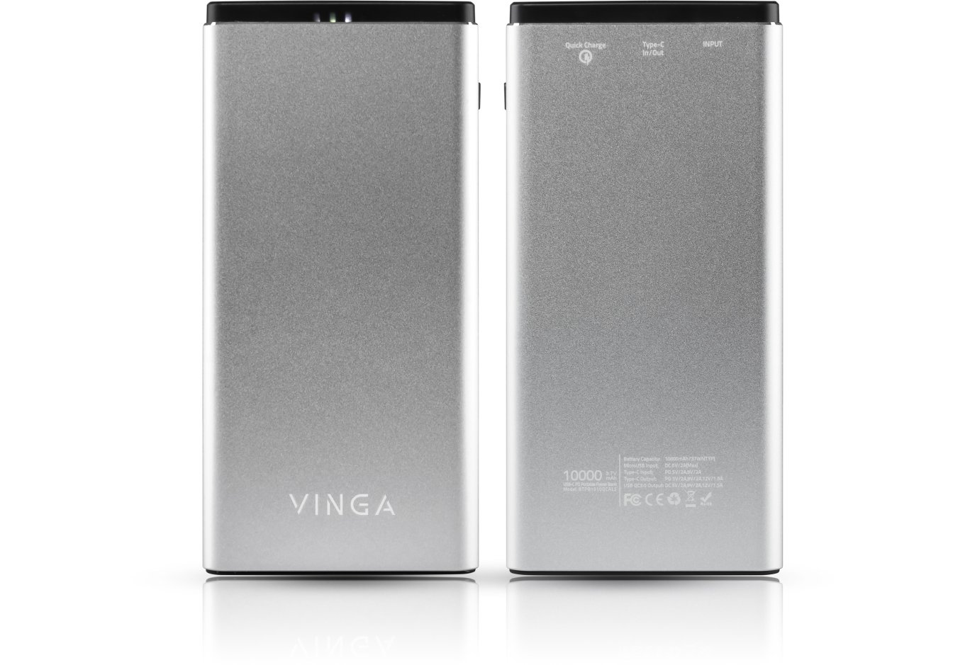 Батарея універсальна Vinga 10000 mAh QC3.0 PD aluminium silver (BTPB1010QCALS)