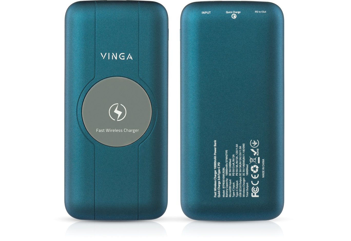 Батарея універсальна Vinga 10000 mAh Wireless QC3.0 PD soft touch blue (BTPB3510WLROBL)